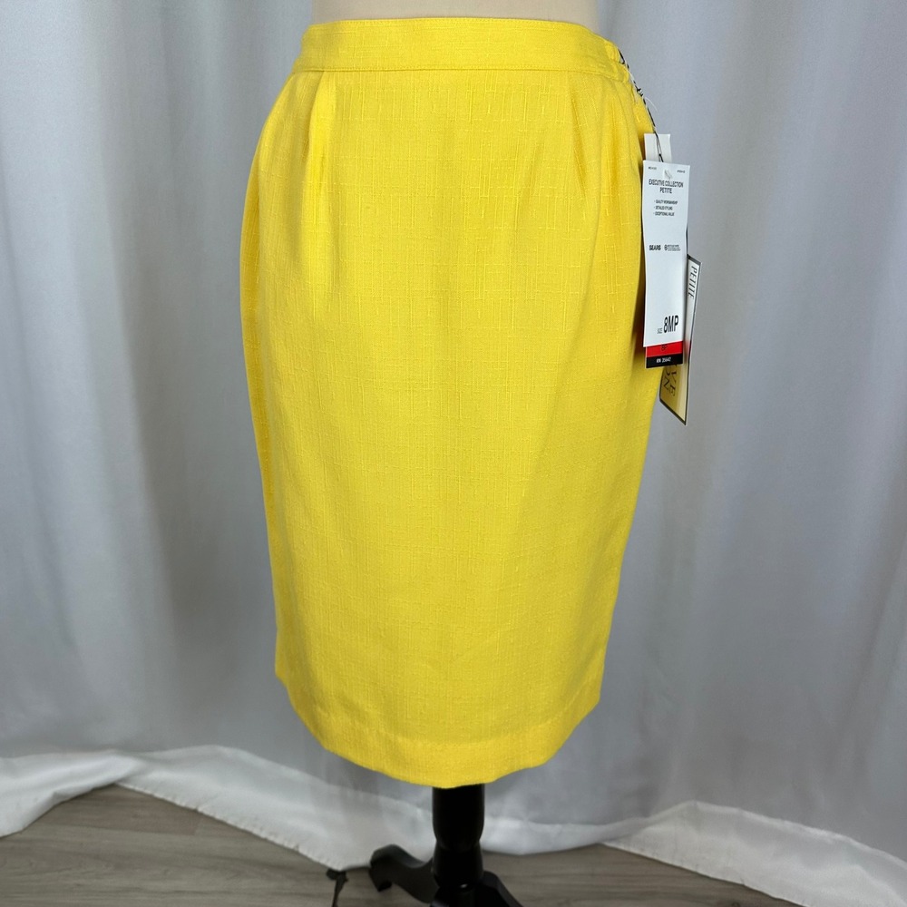 Morgan Miller Yellow Rayon Polyester 2 Pc Skirt Suit Size 8 Petite Career - Picture 8 of 16